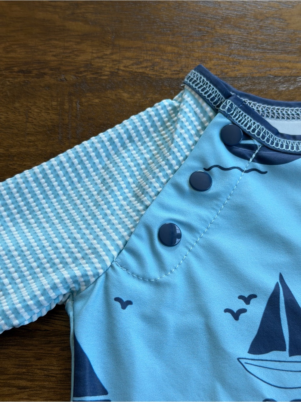 Mud Pie Light Blue and Navy Sailboat Baby Rashguard and Hat Set - Picture 2 of 4